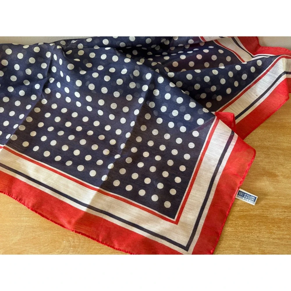 Vintage Red White Blue Polka Dot Scarf Handkerchief Accessory